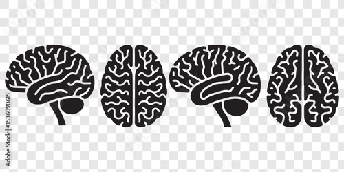 set of brains silhouette vector on transparent background
