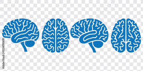 set of brains silhouette vector on transparent background