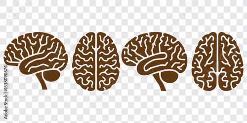 set of brains silhouette vector on transparent background