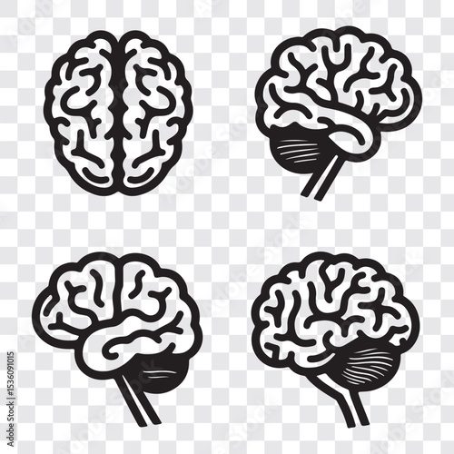 set of brains silhouette vector on transparent background