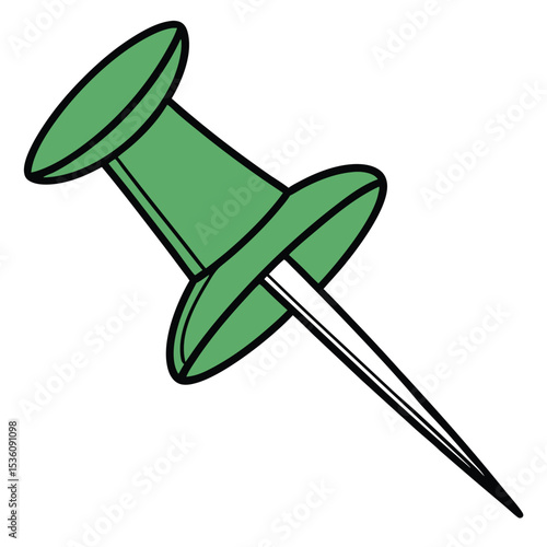 Green Push Pin Illustration Simple, Clean Design for Notice Boards, Office Supplies, and Stationery