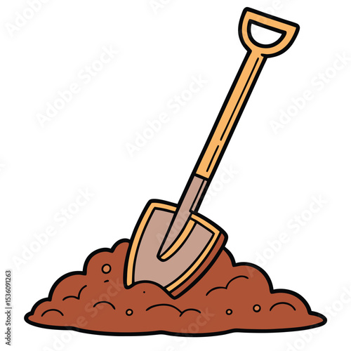 Gardening Shovel Illustration  A Hand-Drawn Image of a Shovel in Soil, Perfect for Gardening, Farming, and Construction Projects