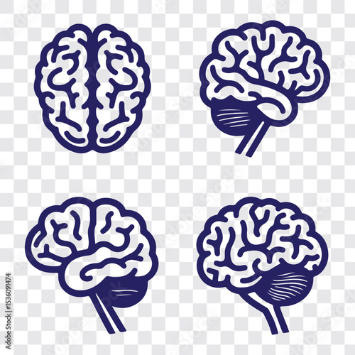set of brains silhouette vector on transparent background