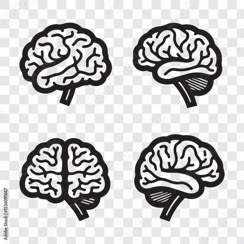 set of brains silhouette vector on transparent background