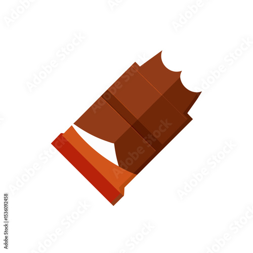 chocolate bar with bite on white background 