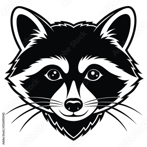 A monochromatic raccoon looks forward with a sly smile and watchful eyes now