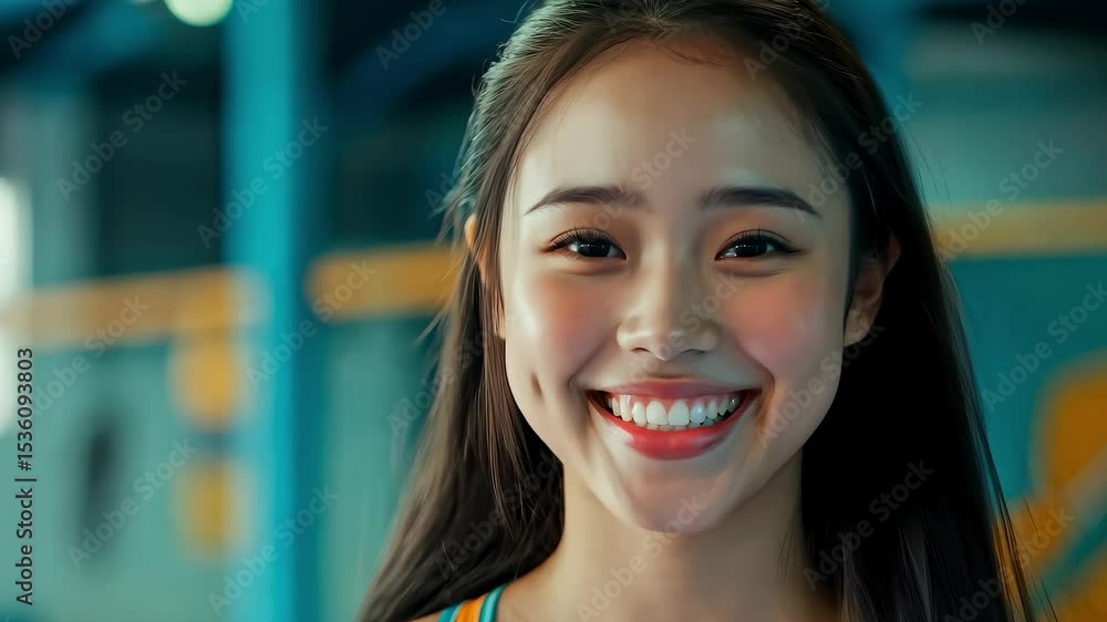 Young Woman Smiling in Gym Showing Healthy Radiance Young Woman Smiling in Gym Showing Healthy Radiance