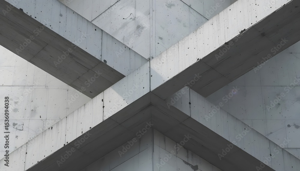 Obraz premium Concrete beams intersect in a modern architectural design, creating geometric patterns.