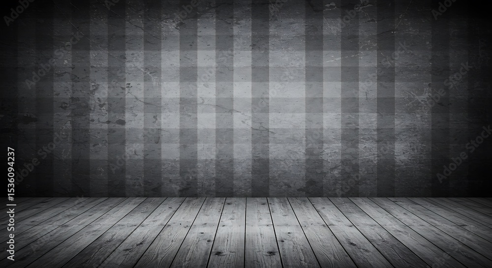 Fototapeta premium Empty room, Black And White Check Grunge Room with wooden floor