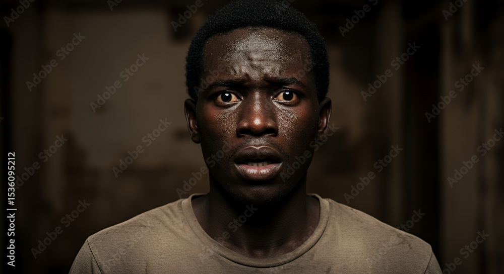 Afraid Man, Dark Portrait, Fearful Expression Afraid Man, Dark Portrait, Fearful Expression
