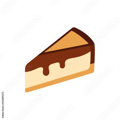 cheesecake with chocolate drizzle on white 