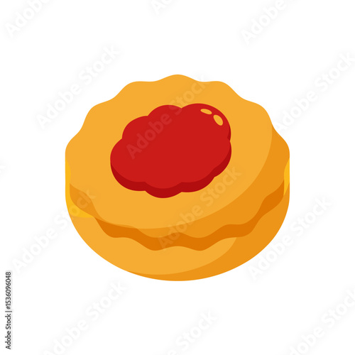 buttermilk biscuit with jam on white 