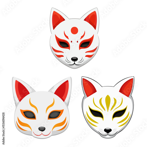 伝統的なキツネのお面の素材セット