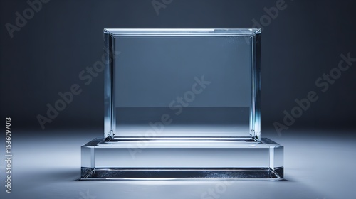 A stunning image of blank square glass trophy mockup, 3d rendering. Empty acrylic award design mock up. Transparent realistic crystal prize plate template.