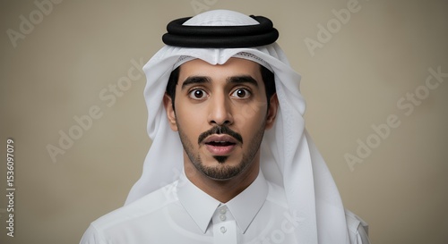 Astonished Arab Man in Traditional Attire
