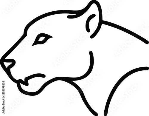 Side view of the cougar's head is outlined in black color, it is very simplistic