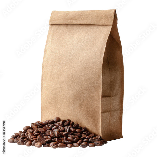 Blank Brown Kraft Paper Bag with coffee bean PNG Transparent