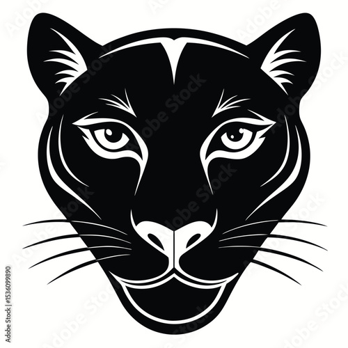 Striking black panther face gazes forward with captivating eyes, showcasing a distinctive and stylized appearance