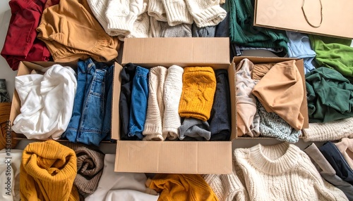 Wallpaper Mural Donation Clothing Box Overflowing with Clothes for Charity with Sustainable Living. Torontodigital.ca