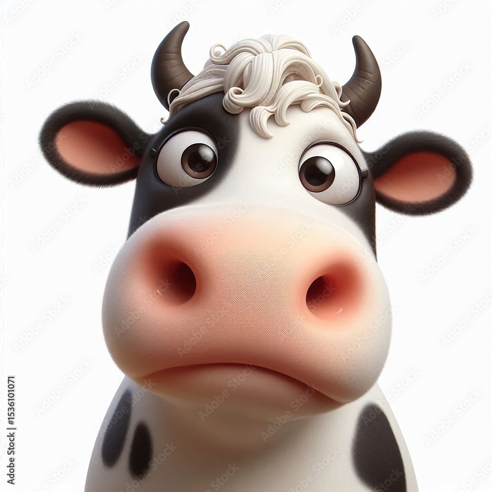 Fototapeta premium 3D realistic adorable funny cow expression on a white background