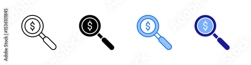 Search Money Multiple Style Icon Set Vector 