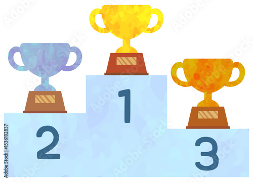 表彰台とトロフィーのイラスト ベクター素材