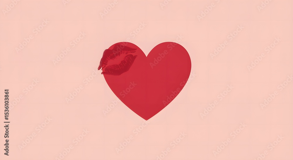 Romantic Red Heart with Lipstick Kiss Marks Valentine's Day Design Romantic Red Heart with Lipstick Kiss Marks Valentine's Day Design