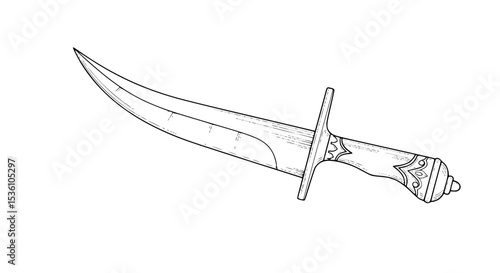 Ornate Dagger with Curved Blade and Detailed Hilt.