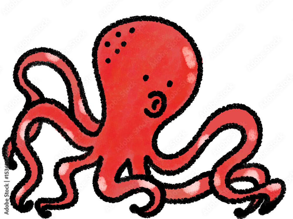 Fototapeta premium クレヨンで描いたタコの手書きイラスト 