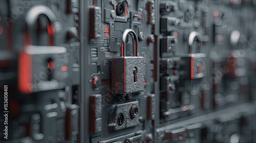 secure login padlocks and encrypted data panels.