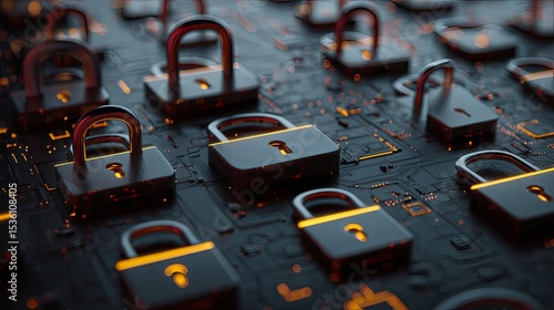 secure login padlocks and encrypted data panels.