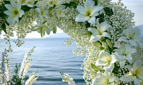 white flowers on blue background