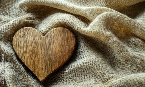 wooden heart on a textile background