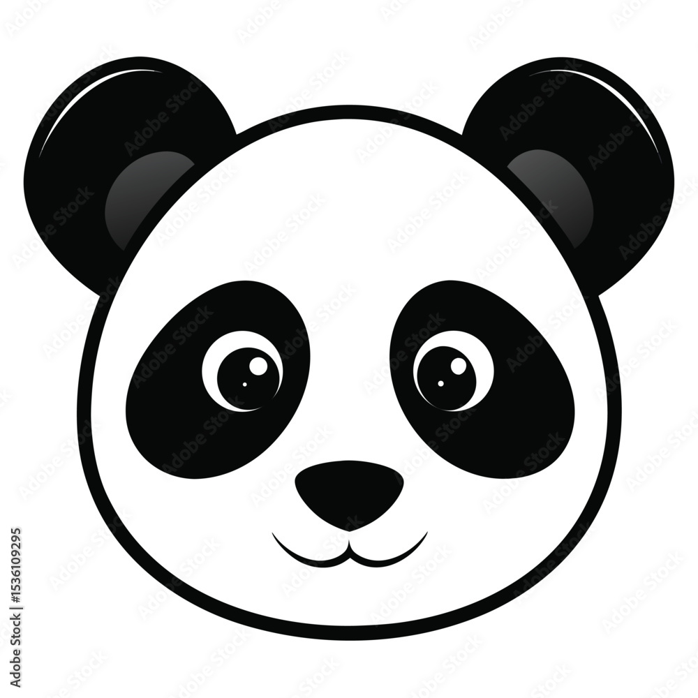 Fototapeta premium A monochrome panda bear face with a cute smile appears in this drawing