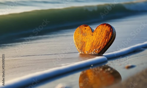 Wooden heart-shaped  on the beach 