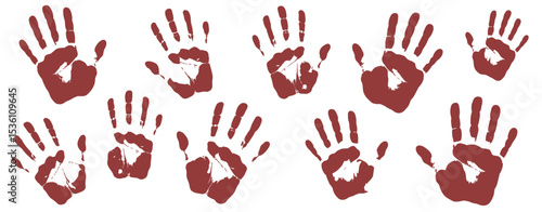 Multiple Red Handprints on White Background