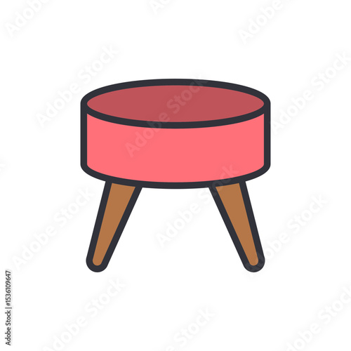 Retro Style Pink Ottoman With Three Legs Isolated On Transparent Layer