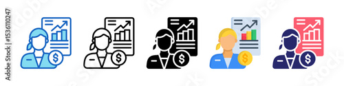 Financial Advisor Multiple Style Icon Set Collection.