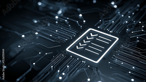 Touchscreen checklist document icon with data circuits in background