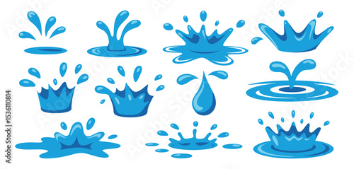 Cartoon Water Splashes and Droplets Collection