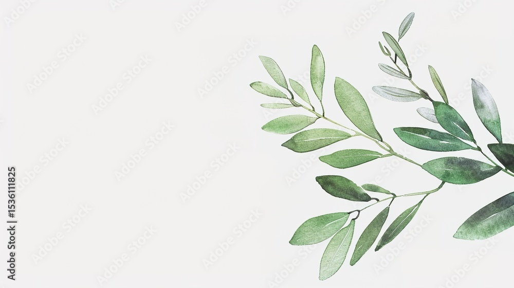 Obraz premium An olive branch adorned with lush green leaves is beautifully isolated on a clean white background, a symbol of peace and tranquility created by generative AI. The fresh and vibrant leaves enhance the