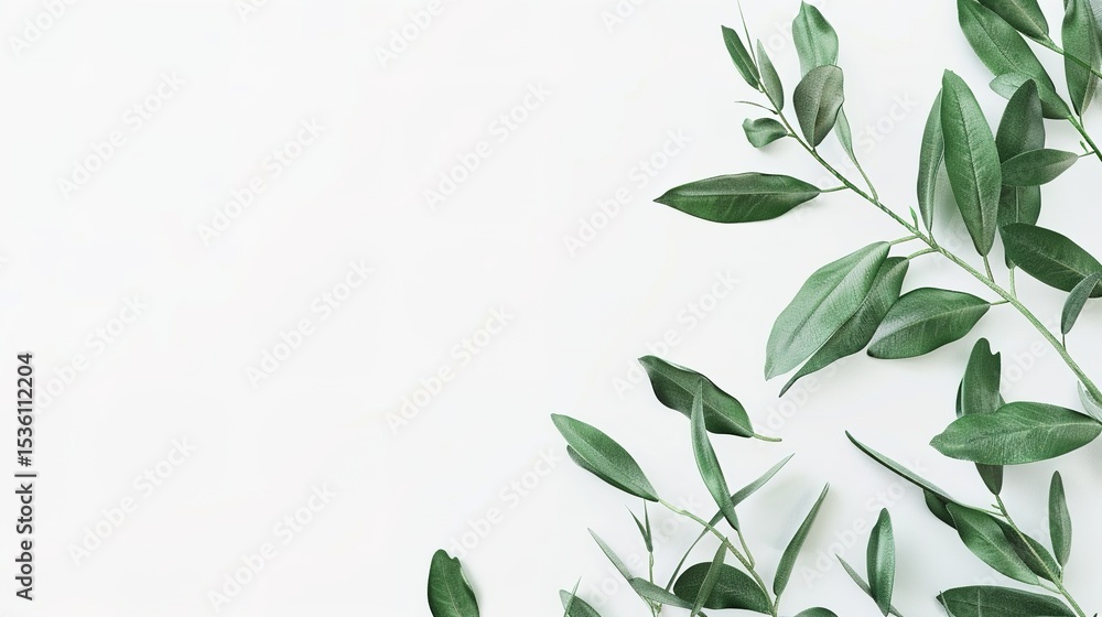 An olive branch adorned with lush green leaves is beautifully isolated on a clean white background, a symbol of peace and tranquility created by generative AI. The fresh and vibrant leaves enhance the An olive branch adorned with lush green leaves is beautifully isolated on a clean white background, a symbol of peace and tranquility created by generative AI. The fresh and vibrant leaves enhance the