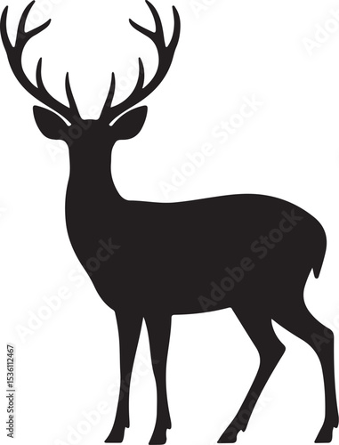 Graphic black silhouettes of wild deers – male, female and  roe deer