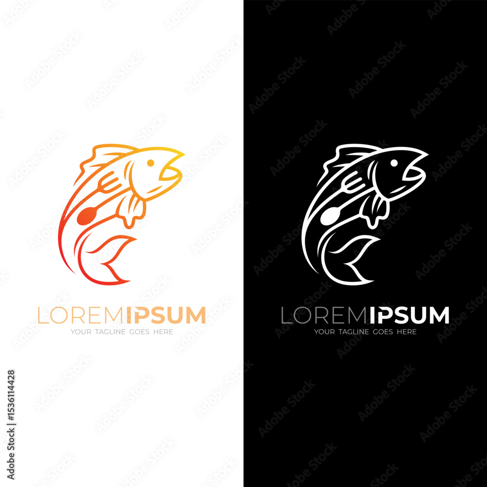 logo of a food made from delicious processed sea fish, cutlery logos logo of a food made from delicious processed sea fish, cutlery logos
