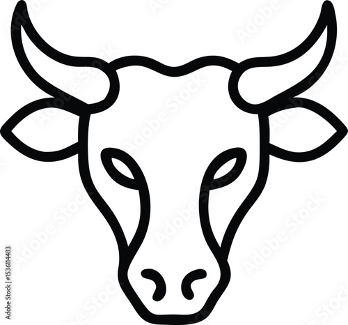 Black outline art reveals a front view of a majestic cow head