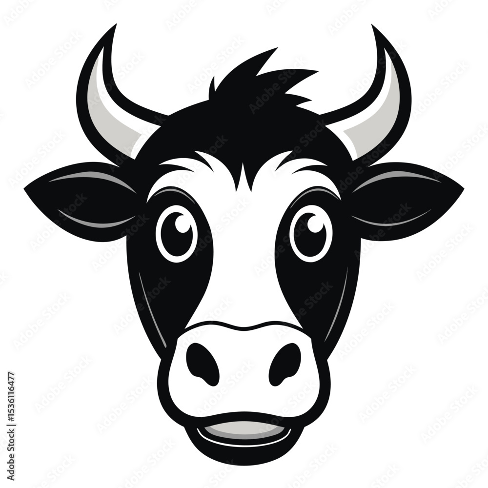 custom made wallpaper toronto digitalA cartoon cow face with black spots smiles on a white backdrop