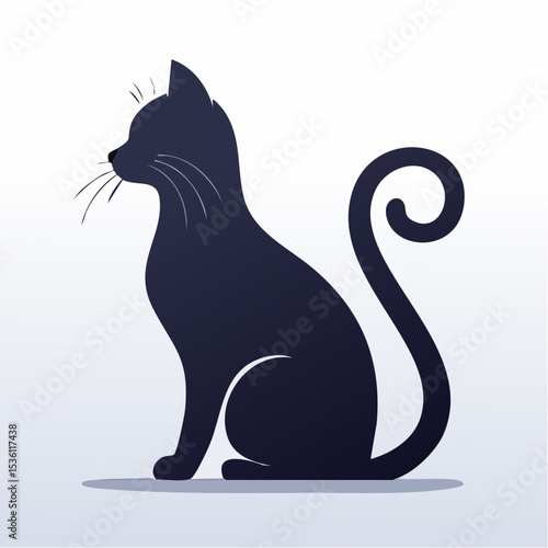 Wallpaper Mural Elegant black silhouette of sitting cat with curled tail, vector illustration
 Torontodigital.ca