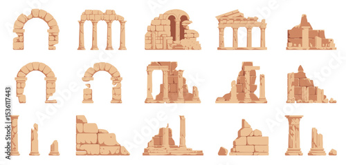 Ancient Ruins Architectural Elements Illustration Set