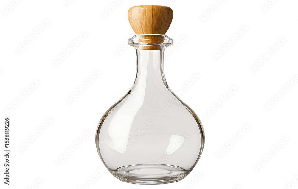 Minimalist Clear Glass Olive Oil Decanter with Wooden Stopper, isolated on transparent background Minimalist Clear Glass Olive Oil Decanter with Wooden Stopper, isolated on transparent background