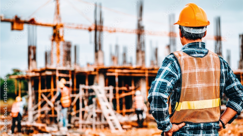 Construction Site Supervisor: A determined supervisor oversees the ongoing construction project, showcasing diligent work ethic. Construction Site Supervisor: A determined supervisor oversees the ongoing construction project, showcasing diligent work ethic.